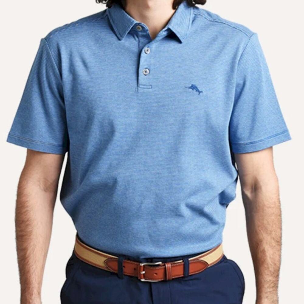 TOMMY BAHAMA Pacific Shore Polo Shirt  Men M Blue Allure Heather Striped Cotton